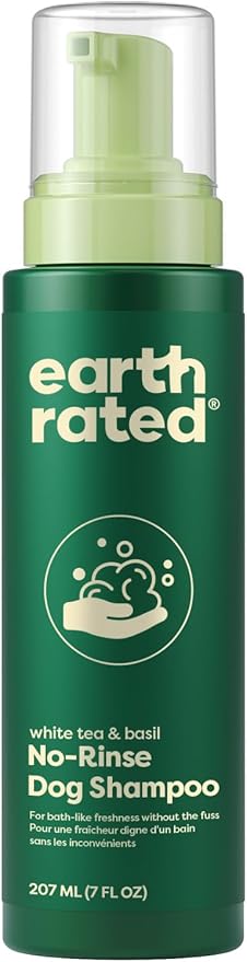 Earth Rated Waterless Dog Shampoo & Conditioner, Convenient No-Rinse Wash for Cleaning, Conditioning & Detangling, for All Coat Types, Refreshing White Tea and Basil Scent, 7 oz