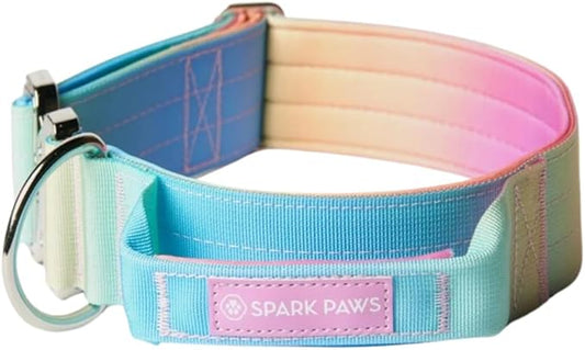Spark Paws Tactical Dog Collar with Handle - Premium Quality Collar, Robust and Durable Design for Large, Strong Breeds - Pitbulls, Labradors, GSD - Pastel Icing - M
