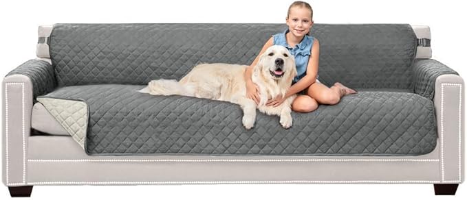 Sofa Shield® Couch Slip Covers for Dogs, Reversible Furniture Protector with Strap, Stain and Tear Resistant Cushion Cover, 88 inch Seat, Machine Washable Slipcover Pets, Cats, Charcoal Linen