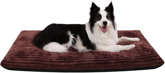 KSIIA Dog Crate Bed Washable Dog Beds for Large Dogs Deluxe Thick Flannel Fluffy Comfy Kennel Pad Anti-Slip & Anti-Scratch Pet Sleeping Mat, 35 x 23 Inch, Brown