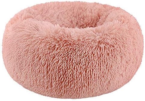 Modern Soft Plush Round Pet Bed for Cats or Small Dogs, Mini Medium Sized Dog Cat Bed Self Warming Autumn Winter Indoor Snooze Sleeping Cozy Kitty Teddy Kennel (20” D x 8'' H, Pink)