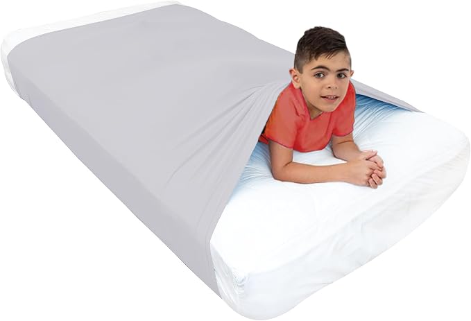 Sensory Bed Sheet for Deep Pressure Therapy – Spandex Bed Sheet – Sensory Compression Blanket for ADHD, Autism – Breathable & Hypoallergenic, Grey, Queen Size