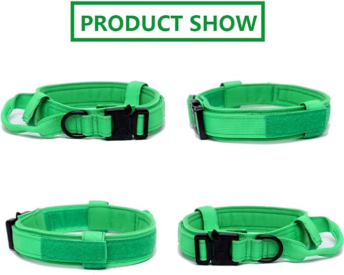 Tactical Dog Collar - Military Dog Collar - Adjustable Nylon - Heavy Duty Metal Buckle with Handle - Bright Green - XL