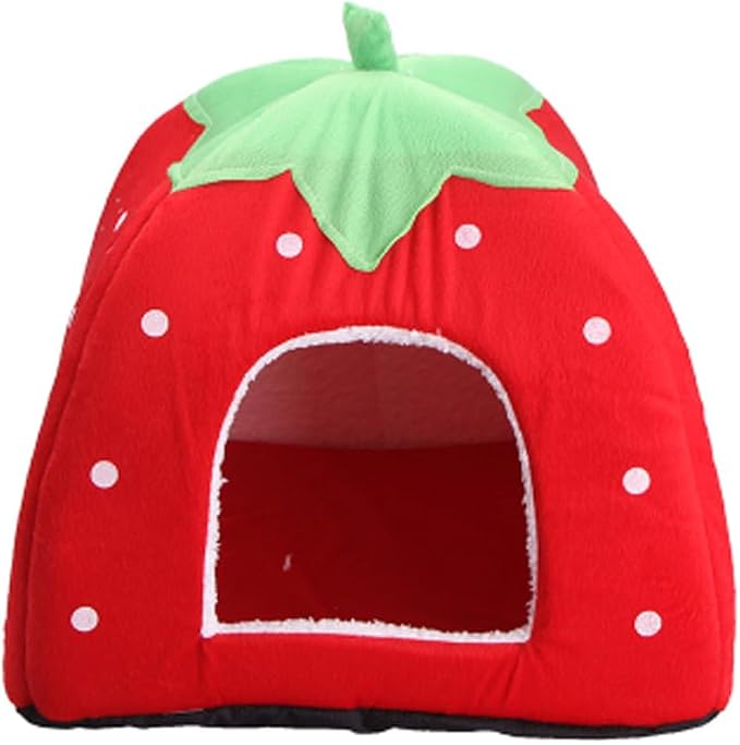 Strawberry Plush Pets House Washable Pets Cave Sofa Half-Closed Fluffy Dogs Room Soft Puppy House for Winter Indoor