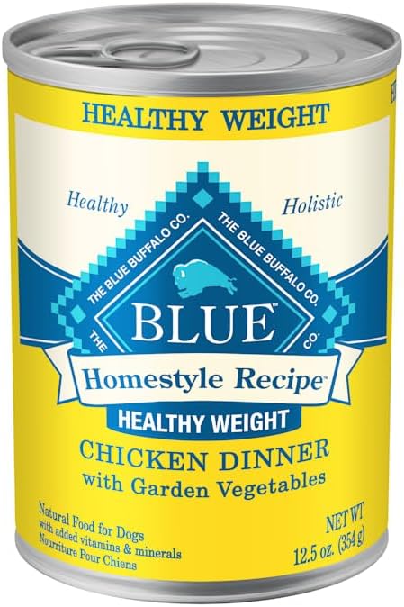 Blue Buffalo Homestyle Recipe Healthy Weight Chicken Dinner with Garden Vegetables Paté Natural Wet Dog Food, Made with Natural Ingredients, Vitamins & Minerals, 12.5-oz. Can (12 Count)