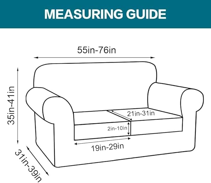 Turquoize 3 Piece Sofa Covers for 2 Cushion Couch Sofa Slipcover Soft Couch Cover for Dogs-Washable Sofa Furniture Cover with 2 Individual Cushion Covers, Jacquard Fabric (Loveseat, Porcelain White)