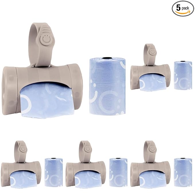 Ubbi Retractable On-the-Go Bag Dispenser for Baby Travel, Diaper Bag Accessory Must Have for Newborns, Helpful Baby Accessory, Taupe (Pack of 5)
