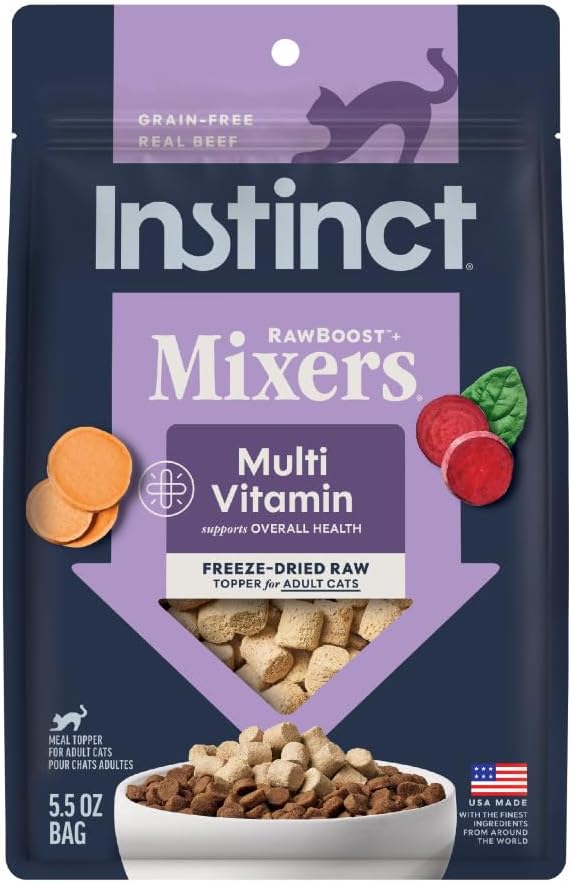Instinct Raw Boost Mixers, Freeze Dried Cat Food Toppers with Functional Ingredients, Grain Free, Real Beef - Multivitamin for Adults, 5.5 oz Bag