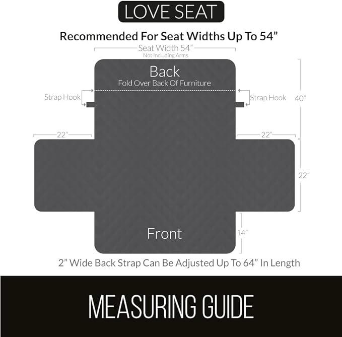 Sofa Shield® Couch Loveseat Covers for Dogs, Reversible Furniture Protector with Strap, Stain and Tear Resistant Cushion Cover, 54 inch Seat, Machine Washable Slipcover Pets, Cats, Light Gray