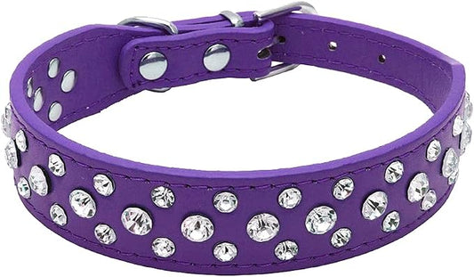 Rhinestone Dog Collar, Bling Rhinestone PU Leather Crystal Diamond Pet Dog Cat Puppy Collar Black S M L XL (XS, Purple)