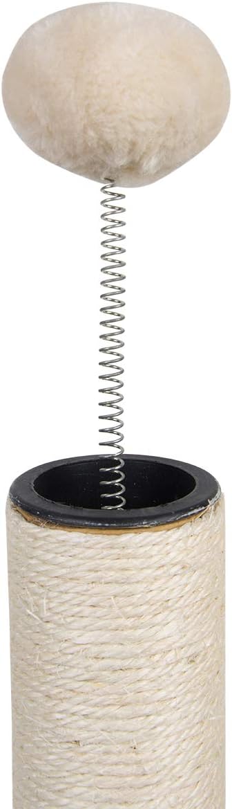 Cat Scratching Post with Carpet Botton Base and Spring Teasing Toy Ball for Indoor Cats and Kittens Grey