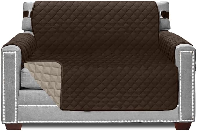 Sofa Shield® Couch Armchair Covers for Dogs, Reversible Furniture Protector with Strap, Stain and Tear Resistant Cushion Cover, 48 inch Seat, Machine Washable Slipcover Pets, Cats, Chocolate Beige