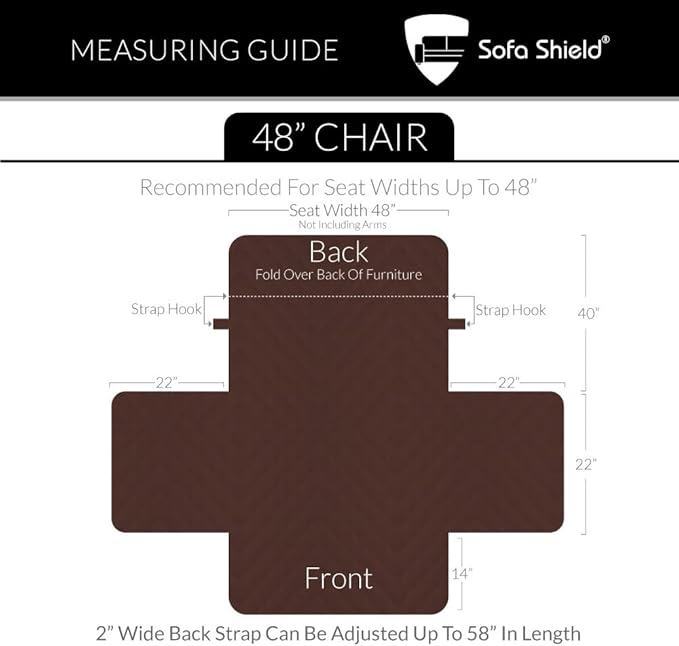 Sofa Shield® Couch Armchair Covers for Dogs, Reversible Furniture Protector with Strap, Stain and Tear Resistant Cushion Cover, 48 inch Seat, Machine Washable Slipcover Pets, Cats, Charcoal