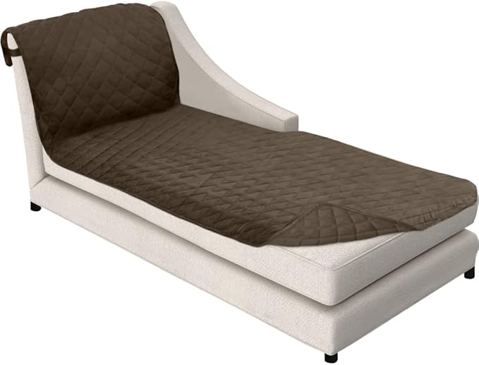 Sofa Shield® Couch Chaise Covers for Dogs, Reversible Furniture Protector with Strap, Stain and Tear Resistant Cushion Cover, 102x34 inch Seat, Machine Washable Slipcover Pets, Cats, Chocolate