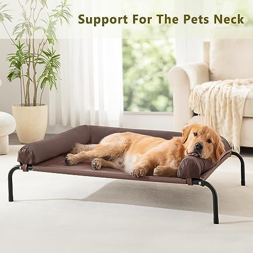 WESTERN HOME Cooling Elevated Dog Bed for Large Dogs, Portable Indoor & Outdoor Raised Dog Bed with Breathable Mesh, Chew Proof Pet Hammock Cots with Removable and Waterproof Bolsters