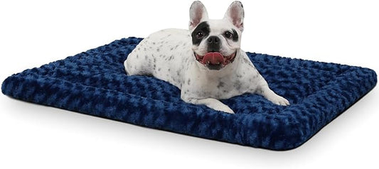 Washable Dog Bed Mat Crate Pad Soft Fluffy Pet Kennel Beds Dog Sleeping Mattress for Large Jumbo Medium Small Dogs, 36 x 23 Inch, Blue