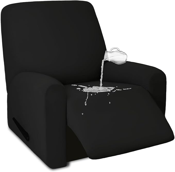 PureFit 100% Dual Waterproof Couch Cover Slipcovers for Couches and Sofas - Stretch Non Slip Fleece Sofa Covers Washable, Leakproof Furniture Protector for Kids, Pets, Dog (Recliner, Black)