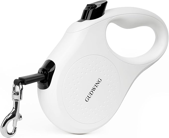26FT Retractable Dog Leash, Heavy Duty Great Leash for Dog up to 110 lbs, 360° Tangle-Free RetractionOne-Handed Brake, Strong Nylon Tape (Large, White)