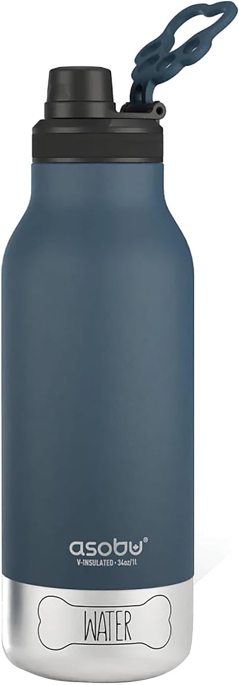 asobu Dog Barky Bottle – Insulated Stainless Steel Water Bottle with 2 Removable Dog Bowls for Food, Treats & Water – Pet-Friendly Travel Bottle for Hiking, Road Trips & Outdoor Adventures