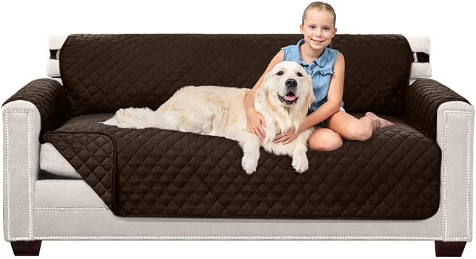Sofa Shield® Couch Slip Covers for Dogs, Reversible Furniture Protector with Strap, Stain and Tear Resistant Cushion Cover, 70 inch Seat, Machine Washable Slipcover Dog Pets Cats, Chocolate