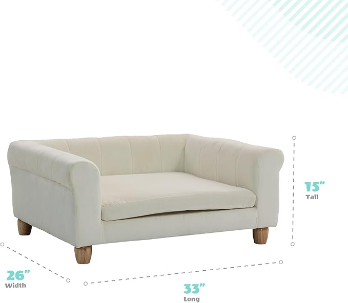 CRITTER SITTERS 33” Faux Suede Ped Bed in Cream, Durable Washable Sofa Couch for Small & Medium Cats & Dogs, Must Have Accessory for Yorkies, Shih Tzus & Frenchies, Kitten & Puppy Essential Furniture