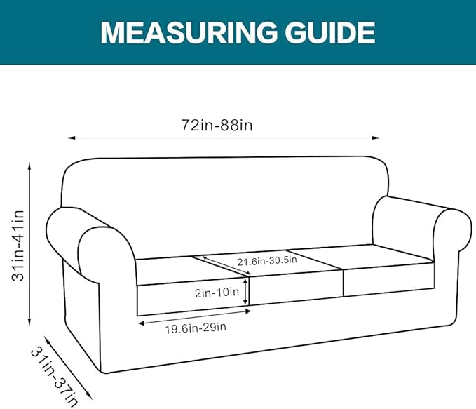 Turquoize 4 Piece Sofa Covers for 3 Cushion Couch Sofa Slipcover Soft Couch Cover for Dogs-Washable Sofa Furniture Covers with 3 Individual Cushion Covers, Jacquard Fabric (3 Cushion Sofa, Deep Teal)