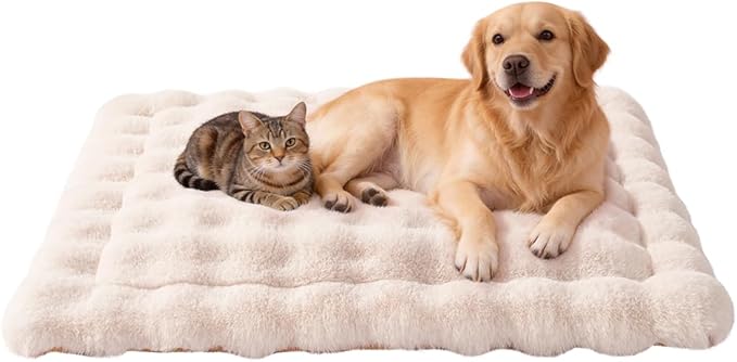 SOMAHE Large Dog Bed Mat, Extra Large Plush Faux Fur Washable Pet Bed for Large Dogs, Non-Slip Fluffy Dog Mat – Machine Washable XL Dog Sleeping Pad for Large Breeds, 35 x 27 Inch White