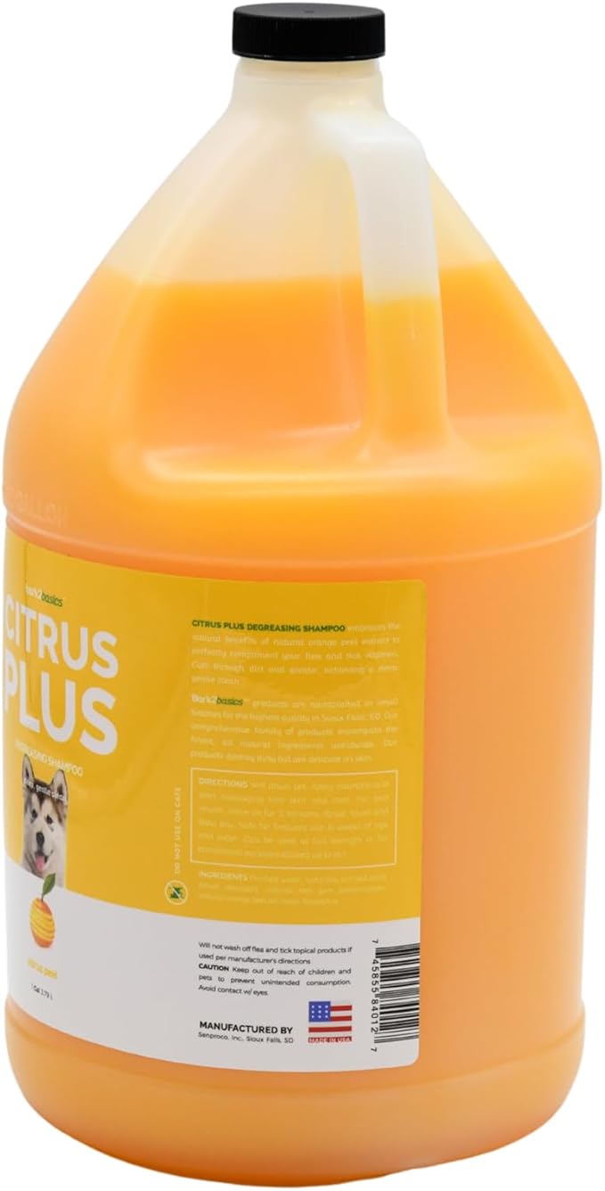 Bark2Basics Citrus Plus Dog Shampoo, 1 Gallon | d-Limonene, All Natural, Cuts Through Dirt and Grease, Professional, Compliments Flea and Tick Regimen