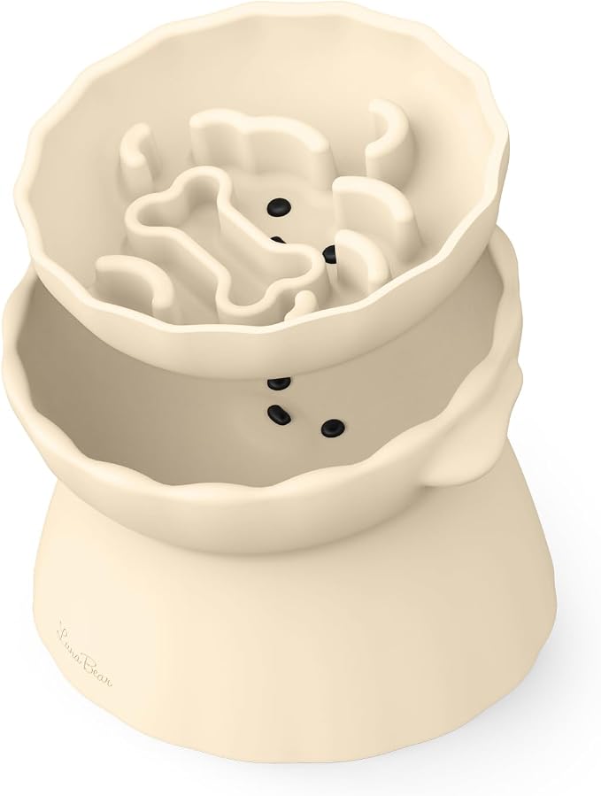 Slow Feeder Dog Bowls Made of Premium Food-Grade Silicone, Anti-Choking & Slow Eating for Improved Digestion, Non-Slip, Soft & Durable, Quiet Dog Bowl, Cute, Dishwasher Safe (Ivory, Doggy)