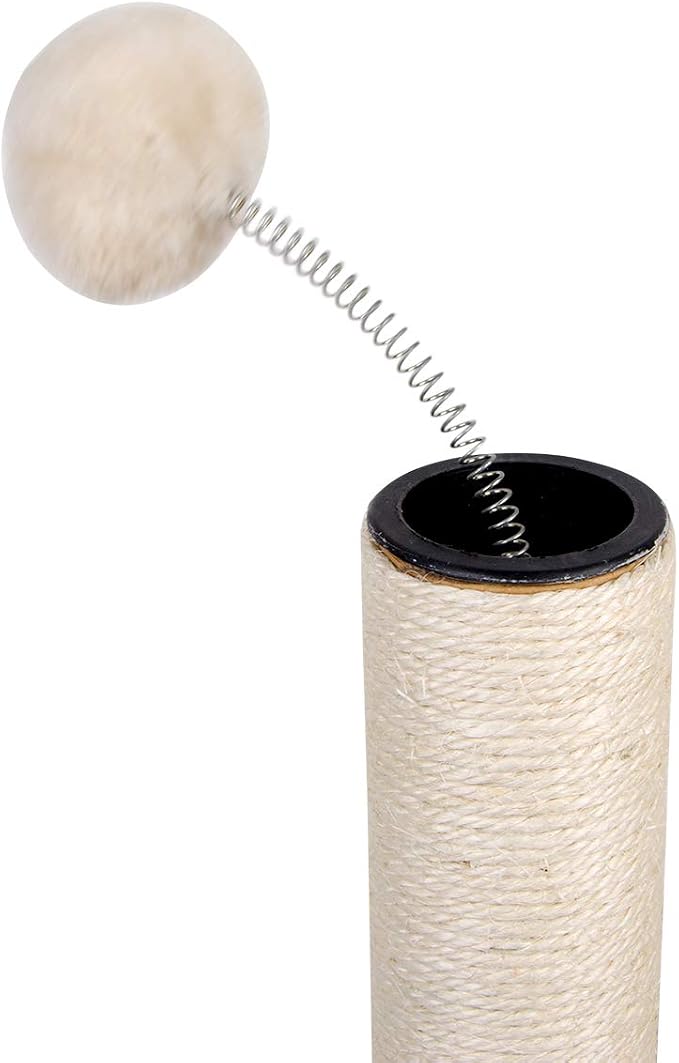 Cat Scratching Post with Carpet Botton Base and Spring Teasing Toy Ball for Indoor Cats and Kittens Grey