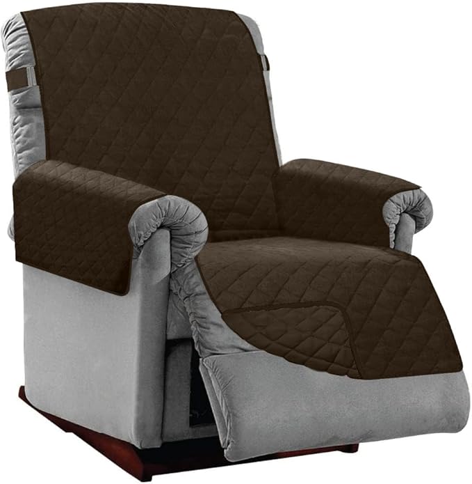 Sofa Shield® Couch Recliner Covers for Dogs, Reversible Furniture Protector with Strap, Stain and Tear Resistant Cushion Cover, 28 inch Seat, Machine Washable Slipcover Pets, Cats, Chocolate