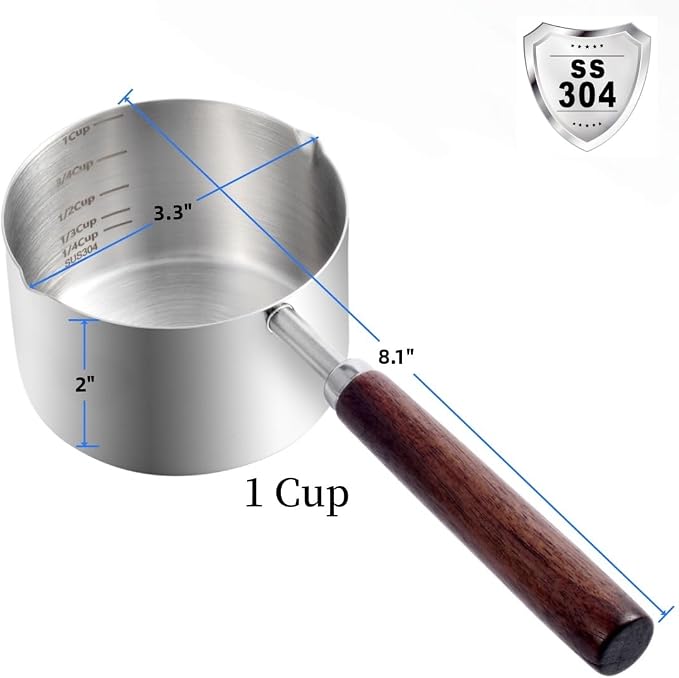 Kichwit Dog Food Scoop, 1 Cup, 304 Stainless Steel Pet Food Scoop Measuring Cup with Wooden Handle (1 Cup)