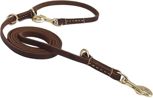 Multi Function 8ft Leather Dog Leash, Genuine Leather Leash Hands Free Dog Training Leashes for Medium and Large Dogs (8 Foot*5/8 inch, Brown)