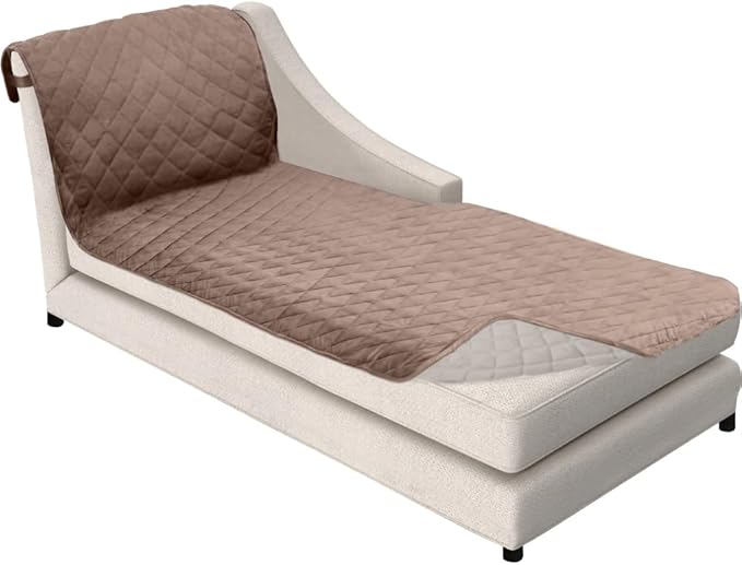Sofa Shield® Couch Chaise Covers for Dogs, Reversible Furniture Protector with Strap, Stain and Tear Resistant Cushion Cover, 102x34 inch Seat, Machine Washable Slipcover Pets, Cats, Latte Linen