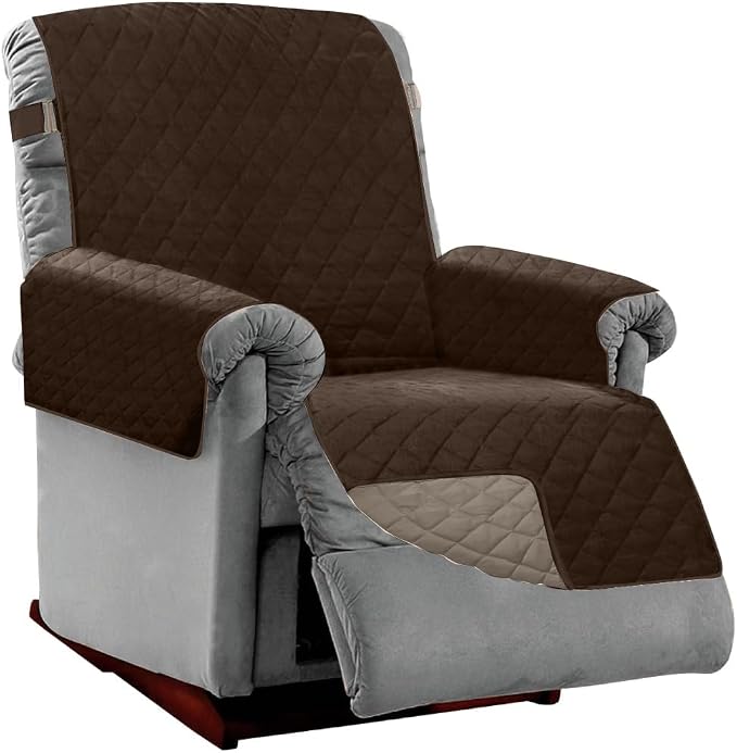 Sofa Shield® Couch Recliner Covers for Dogs, Reversible Furniture Protector with Strap, Stain and Tear Resistant Cushion Cover, 28 inch Seat, Machine Washable Slipcover Pets, Cats, Chocolate Beige