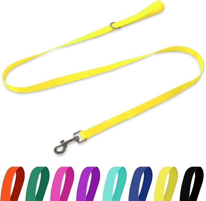 Waterproof Dog Leash, 5/6 FT Durable Odor-Proof Dog Leashes with Strong Metal Hooks Fits Small Medium or Large Dogs (Yellow, 6FT - 1 inch Width)