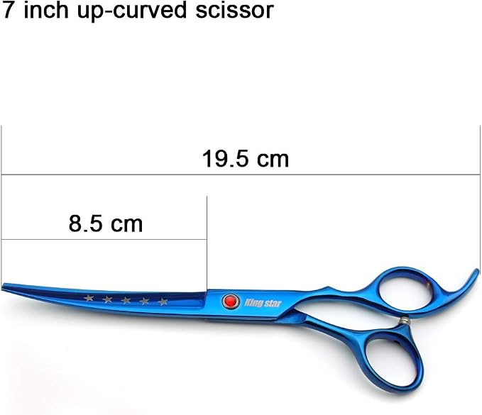 KINGSTAR 7.0in Titanium Blue Professional Pet Grooming Scissors Set,Straight & Thinning & Curved Scissors 4pcs Set for Dog Grooming,(Blue)