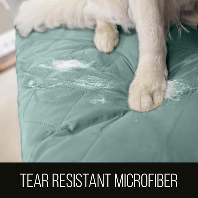 Sofa Shield® Couch Slip Covers for Dogs, Reversible Furniture Protector with Strap, Stain and Tear Resistant Cushion Cover, 88 inch Seat, Machine Washable Slipcover Pets, Cats, Seafoam Cream