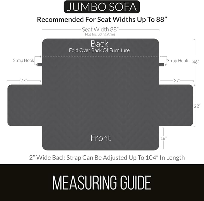 Sofa Shield® Couch Slip Covers for Dogs, Reversible Furniture Protector with Strap, Stain and Tear Resistant Cushion Cover, 88 inch Seat, Machine Washable Slipcover Pets, Cats, Light Gray