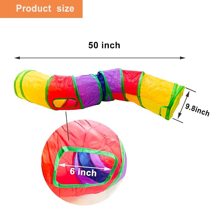Cat Tunnel Tube Toys，Tunnels for Indoor Cats, Collapsible Interactive Toy with Balls for Rabbits, Kittens, Ferrets, Puppy (S - 2 Way Yellow Green)