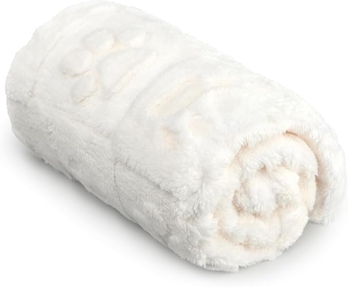 Americanflat 30x40 Jacquard Fleece Throw Blanket - Soft and Breathable Pet Blankets for Couches, Bed, Chair - Fleece Blanket for Home, Bedroom, or Outdoor - Cream Paw Print Blankets for Dogs or Cats