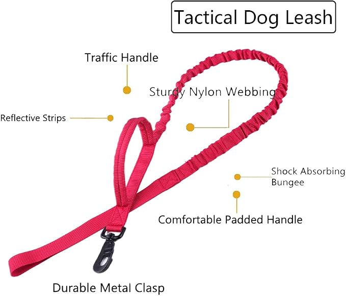 Tactical Dog Collar and Leash Set Adjustable Military Nylon Dog Collar with Control Handle and Heavy Duty Metal Buckle for Large Dogs（Red XL