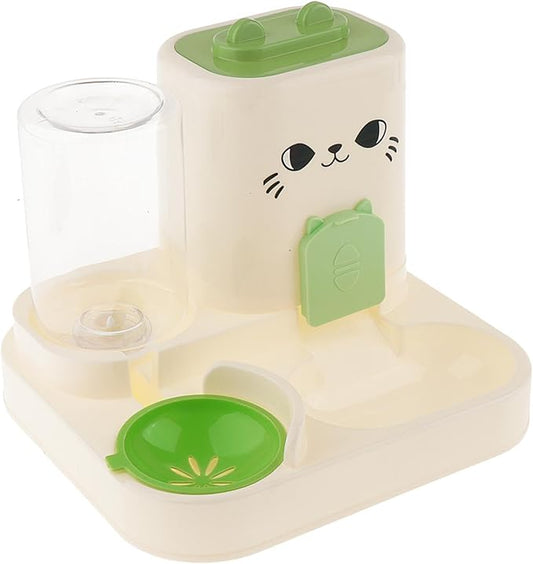 2 in 1 Automatic Pet Feeder Water Dispenser Portable Travel Supplies Cat Food Bowl Food Container for Kitten Small Dogs Bunny, Green