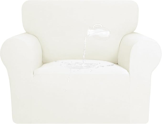 PureFit 100% Dual Waterproof Couch Cover Slipcovers for Couches and Sofas - Stretch Non Slip Fleece Sofa Covers Washable, Leakproof Furniture Protector for Kids, Pets, Dog (Chair, Beige)