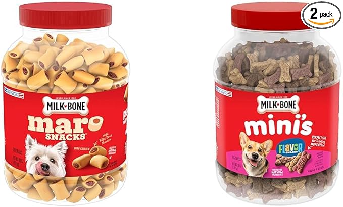 Milk-Bone Dog Treats Bundle: MaroSnacks Beef 40 Ounce + Flavor Snacks Mini's 36 Ounce