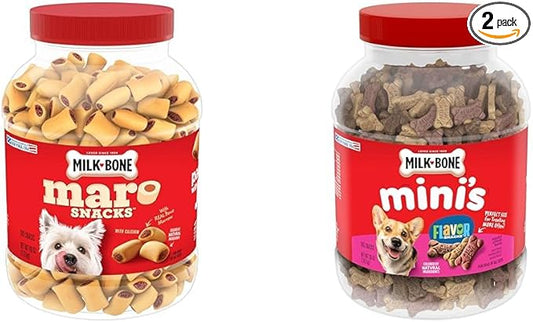 Milk-Bone Dog Treats Bundle: MaroSnacks Beef 40 Ounce + Flavor Snacks Mini's 36 Ounce