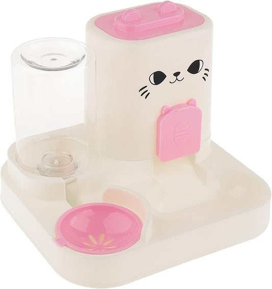 2 in 1 Automatic Pet Feeder Water Dispenser Portable Travel Supplies Cat Food Bowl Food Container for Kitten Small Dogs Bunny, Pink
