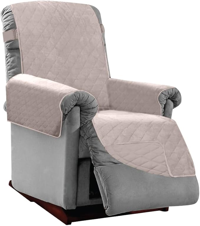 Sofa Shield® Couch Recliner Covers for Dogs, Reversible Furniture Protector with Strap, Stain and Tear Resistant Cushion Cover, 25 inch Seat, Machine Washable Slipcover Pets, Cats, Light Taupe