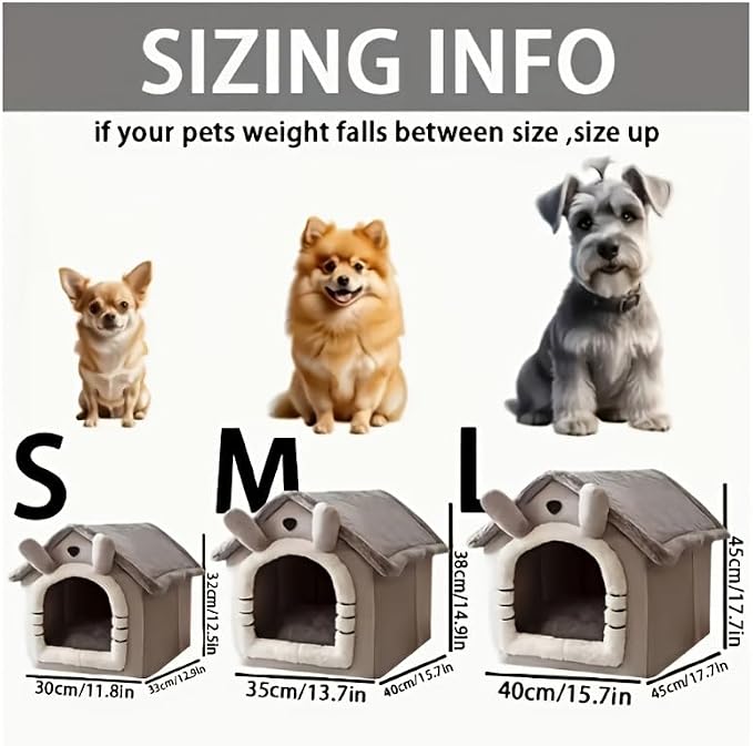 Cozy Pet House, Indoor Plush Dog Cat Bed, Gray and White, Detachable Washable Winter Cave with Soft Polyester, Small Medium Large Sizes
