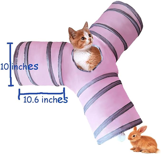 3-Way Collapsible Cat Tunnel Tube Toy Pink — Interactive Play Tunnel with Hanging Ball & Peek Hole for Indoor Cats, Kittens, Puppies & Rabbits | Hours of Fun & Exercise